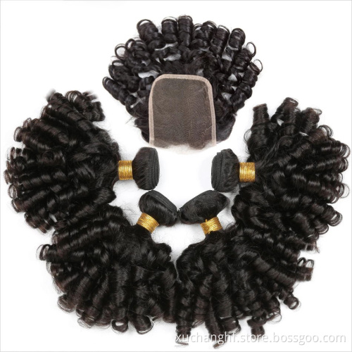 Brazilian 3 Bundles Bouncy Curly 100% Human Hair Fummi Remy Machine Double Weft Hair Extensions
